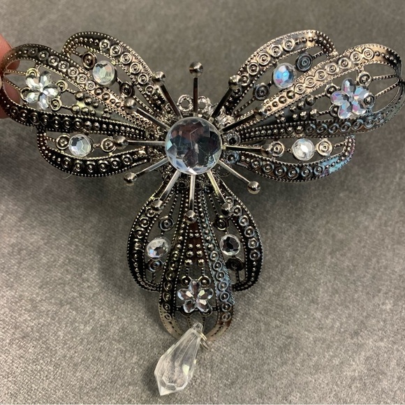 DRAGONFLY beaded rhinestone silver tone napkin rings - Picture 4 of 7